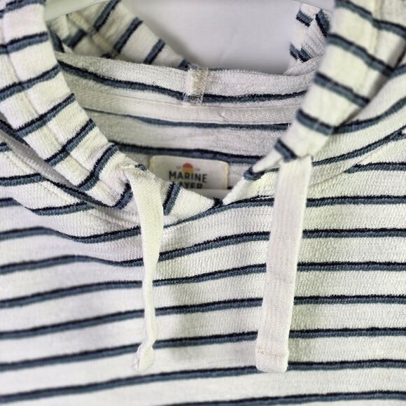 Marine Layer Men’s XL Ivory Blue Striped Long Sleeve Hoodie - Picture 4 of 9